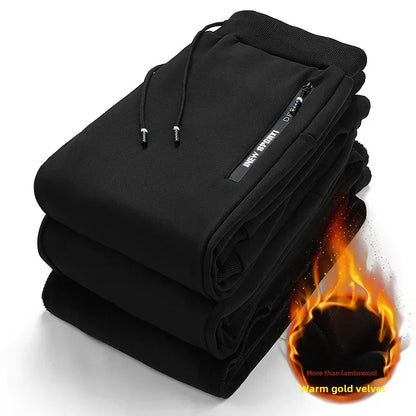 Autumn Winter Men's Loose-fit Casual Straight-leg Pants Fleece-lined Thickened Bunded Feet Sweatpants Trendy Male Style.
