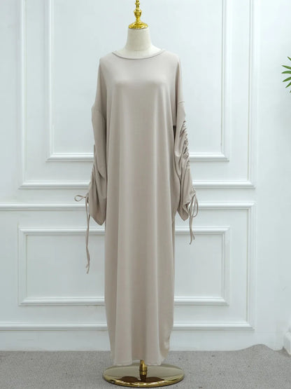 Muslim Women Arabic Dubai Abaya Drawstring sleeves Long Dress Modest Ramadan Kaftan Robe Femme musulmane Islam Clothing Kebaya.