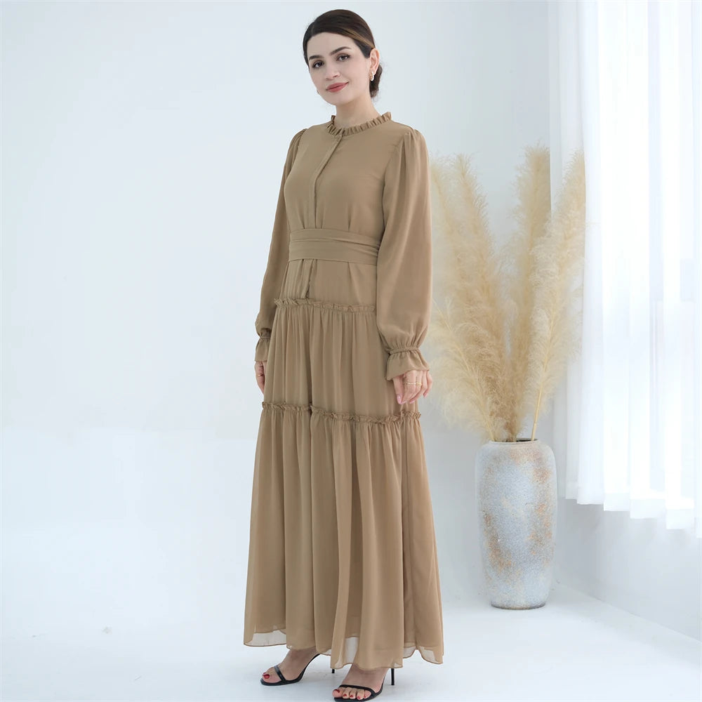 Ramadan Eid Chiffon Muslim Modest Khimar Abaya Set Dubai Turkey Islam Dress Abayas For Women Kebaya Kaftan Robe Femme Musulmane.