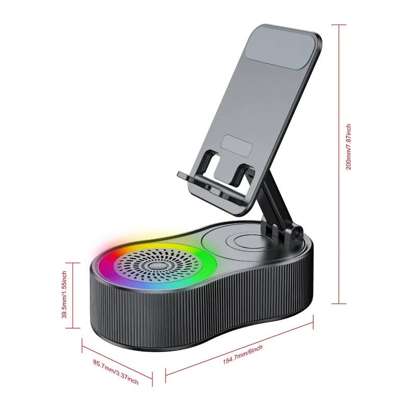 New Cell Phone Holder Stand With LDE Light Bluetooth Speaker Adjustable Tablet Bracket Support Portable Wireless Loudspeaker.