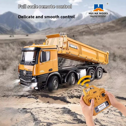 Huina Large 50Cm Rc Dump Truck 1536 12Ch 1/14 Alloy Remote Control Engineering 8Wheel Heavy-Duty Dump Truck Cargo Model Boy Gift.
