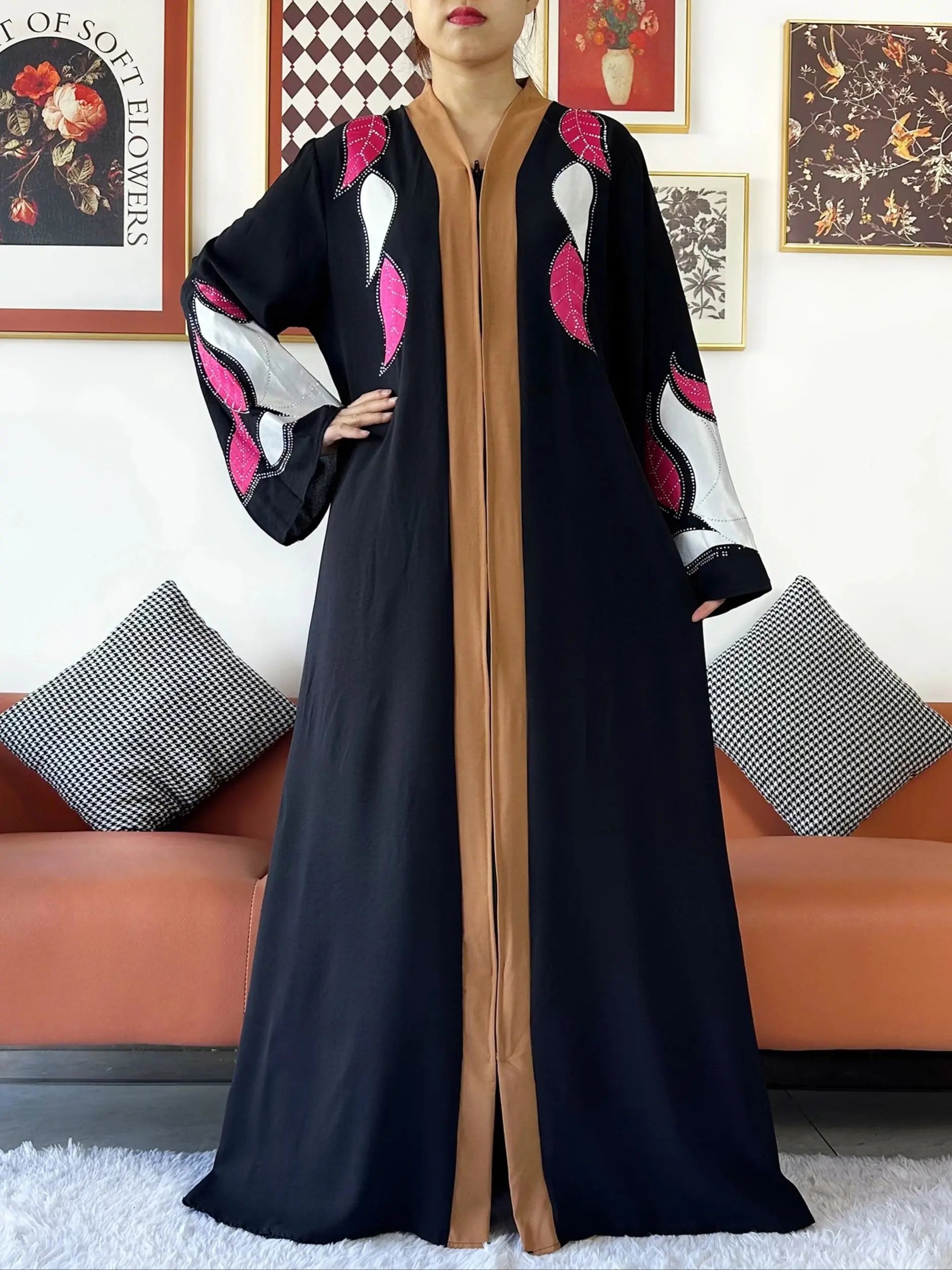 High Grade Fabric Women Party Dress Chiffon Open Abaya Muslim Women Dress Islamic Clothing Cardigan Abaya Women Muslim Dress.