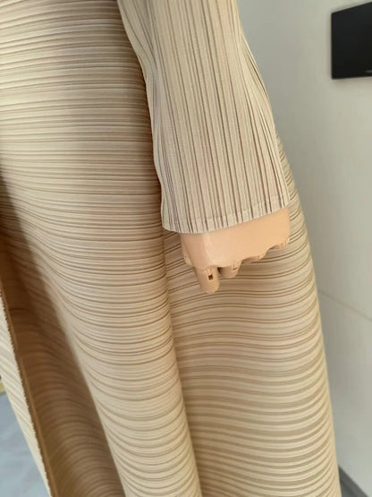 Muslim Abaya Black Simple Commuter Fashion Pleated Loose Long Trench Coat Jacket 2024 Fall New.