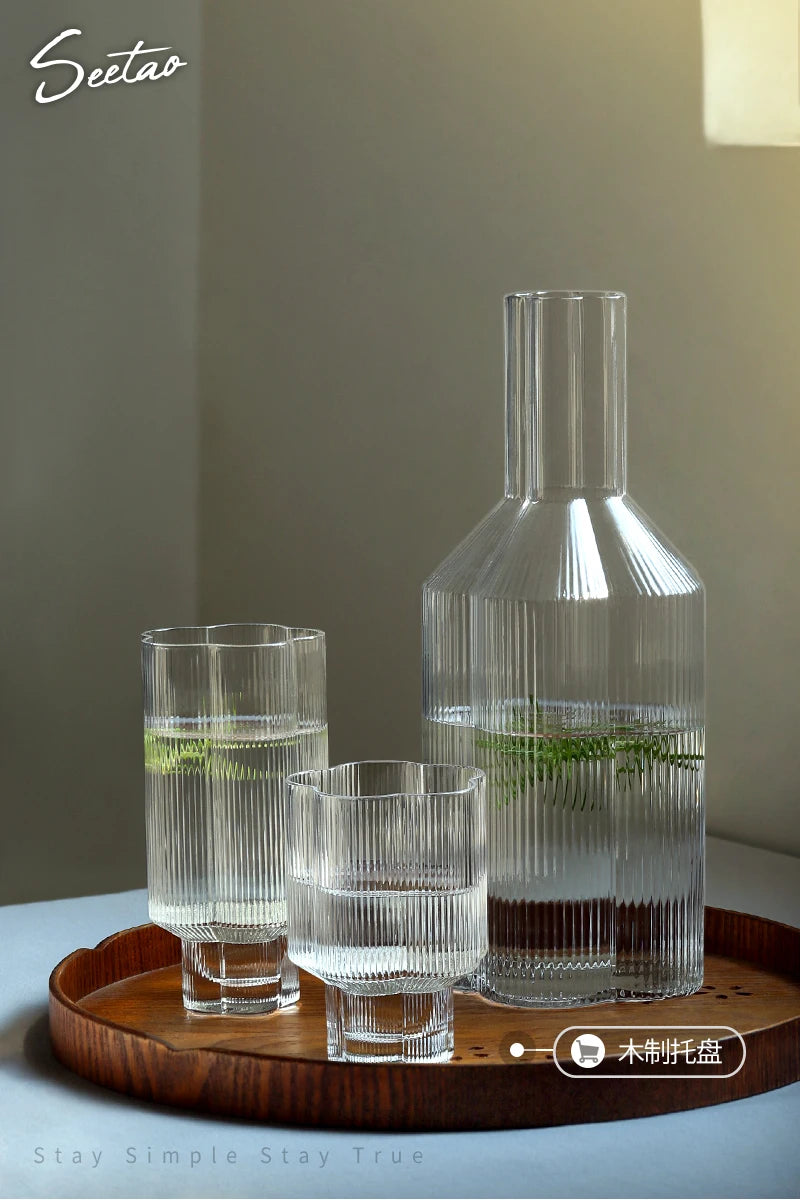 Clear Ice Cream Glass Whiskey Red Wine Glass Cup Flower Stripe Glass Mug Vintage Iced American Coffee Mug Home Stacked Cup