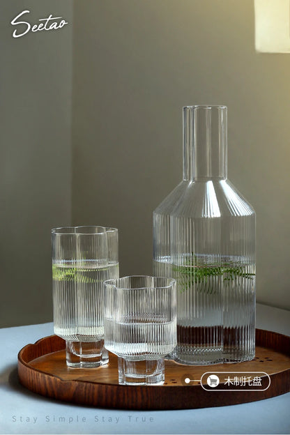 Clear Ice Cream Glass Whiskey Red Wine Glass Cup Flower Stripe Glass Mug Vintage Iced American Coffee Mug Home Stacked Cup