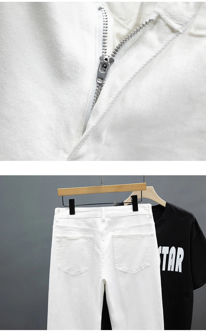 Men's Jeans Spring Summer Thin Slim Fit Elastic Cotton Soft Straight Denim Ankle Length Pants Korean Youth Fashion Trousers.