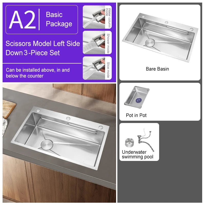 304 Stainless Steel Kitchen Sink Silver Embossed Large Single Slot Home Improvement Multifunction Wash Basin For Kitchen