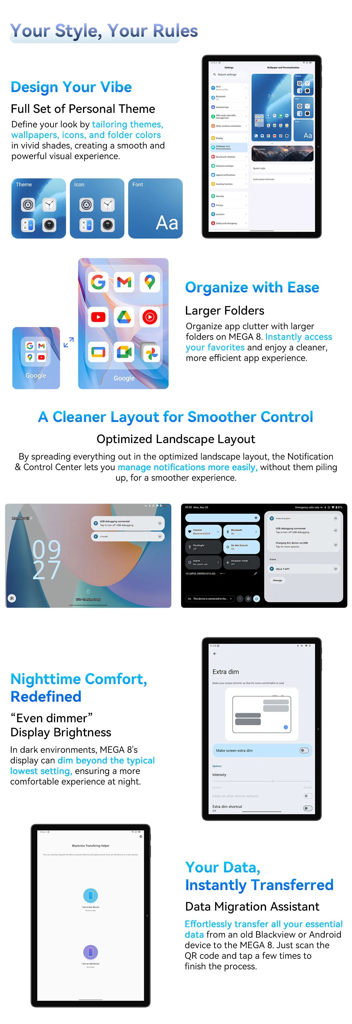 Blackview MEGA 8 Tablet 13‘’ 2K FHD Display, Octa Core T620 Android 15, 12GB RAM, 512GB ROM, 50MP + 13MP Camera, 11000 mAh