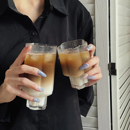Clear Ice Cream Glass Whiskey Red Wine Glass Cup Flower Stripe Glass Mug Vintage Iced American Coffee Mug Home Stacked Cup.