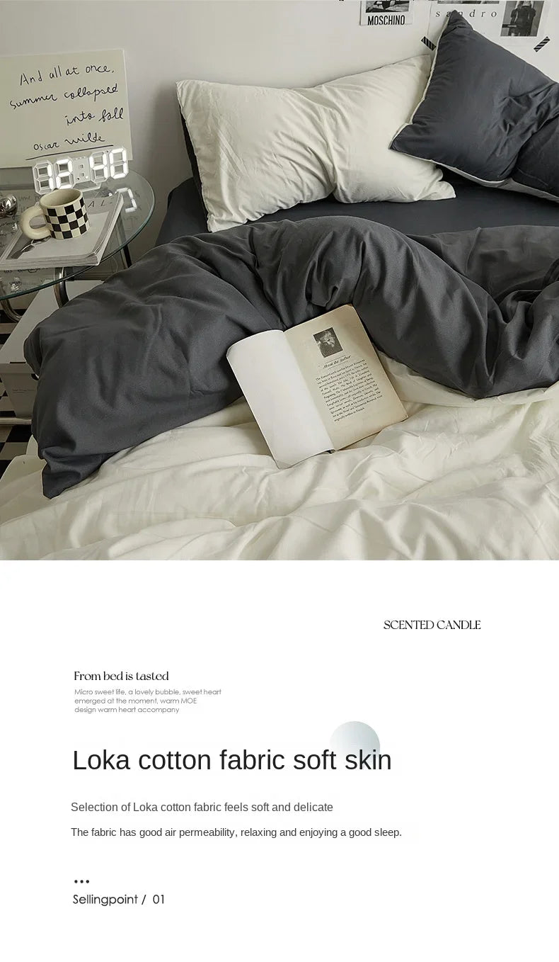 High Quality Solid Color Double Washed Cotton Bedding 4 Pieces Set Student Dormitory Bed Linen Duvet Set Bed Suit.