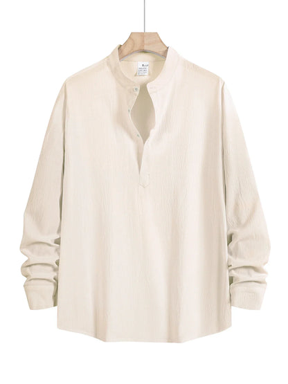 Summer Men's Two Pieces Casual Outfit Loungewear Solid Color Long Sleeves Shirt Breathable Trousers Suits Men Loose Streetwear.