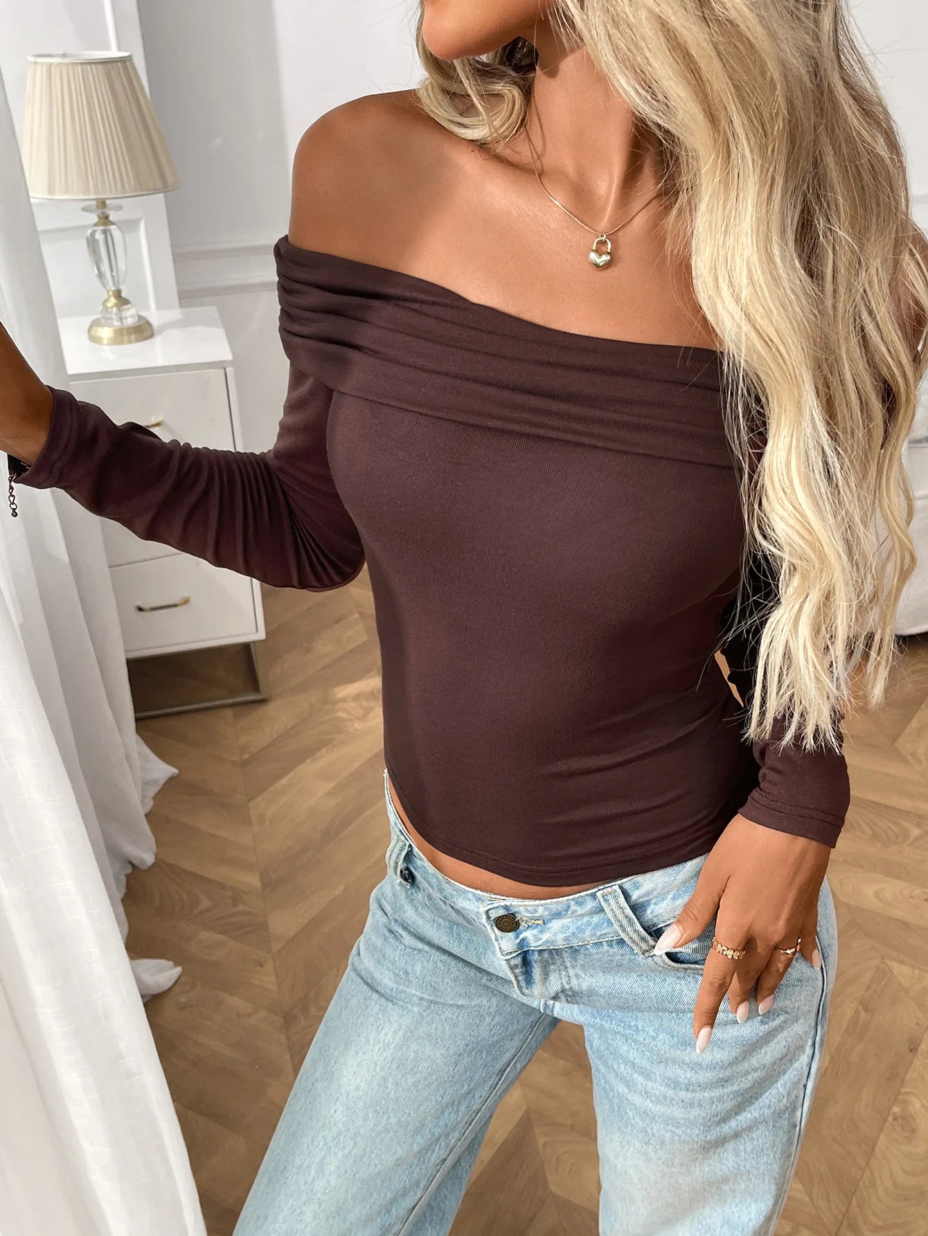 Off-The-Shoulder Women's Blouses Autumn Tops Fashion Patchwork Slim Solid Color Long-Sleeve Female's T Shirts Sexy Y2K Tops 2025.