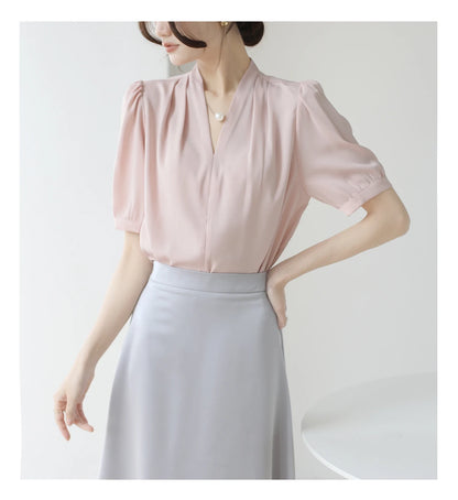 2025 Fashion Summer Short Sleeve V-Neck Women Blouse White Blouse Shirt Women Tops Blouses Shirts Blusas De Mujer Camisas P856