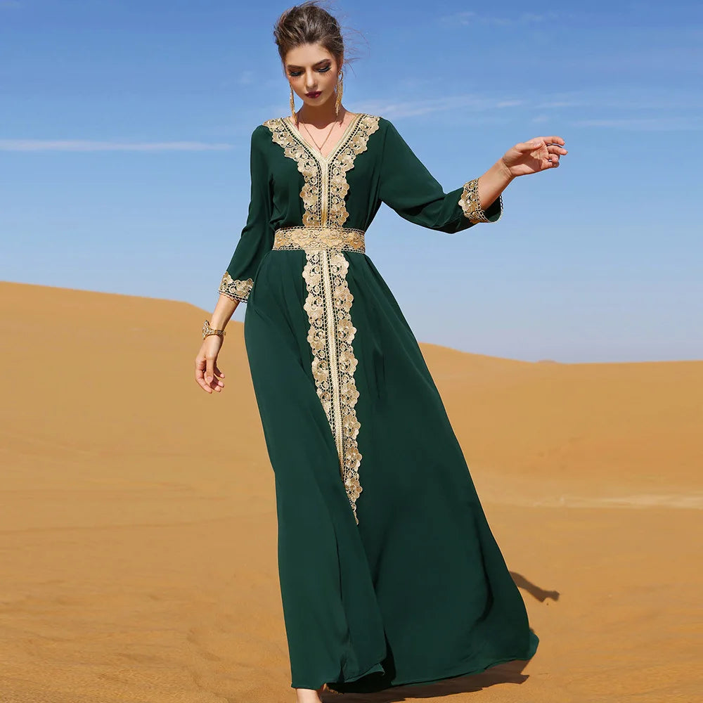 Abaya Marokkanisches Dubai-Kaftan-langes Kleid für muslimische Frauen, Ramadan, Arabisch, Luxus-Stickerei-Spitze, Hochzeitskleid, islamisches Ne