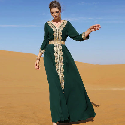 Abaya Marokkanisches Dubai-Kaftan-langes Kleid für muslimische Frauen, Ramadan, Arabisch, Luxus-Stickerei-Spitze, Hochzeitskleid, islamisches Ne