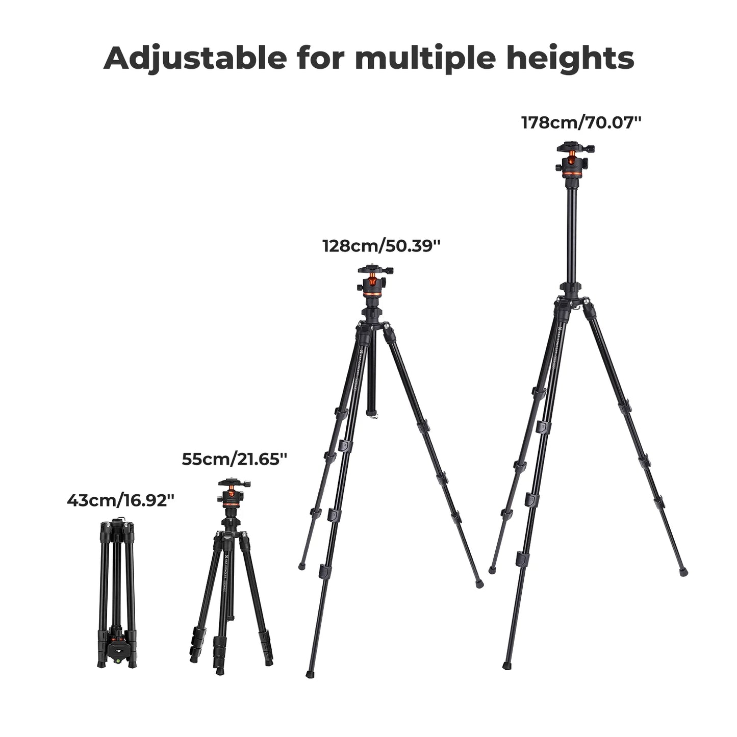 K&F Concept 178cm Lightweight Camera Tripod Cellphone Clip Travel DSLR Tripod for Nikon Canon Camera Outdoor Live Streaming Vlog.