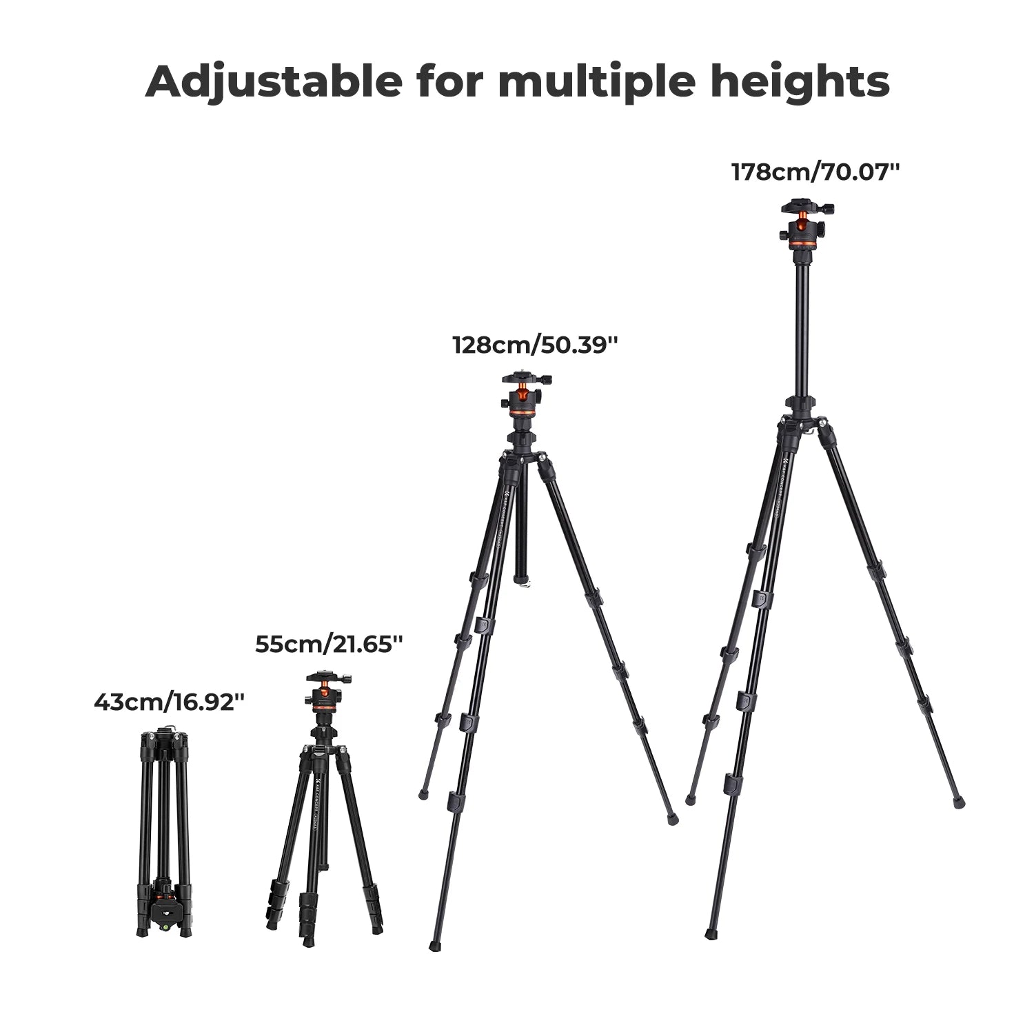 K&F Concept 178cm Lightweight Camera Tripod Cellphone Clip Travel DSLR Tripod for Nikon Canon Camera Outdoor Live Streaming Vlog.