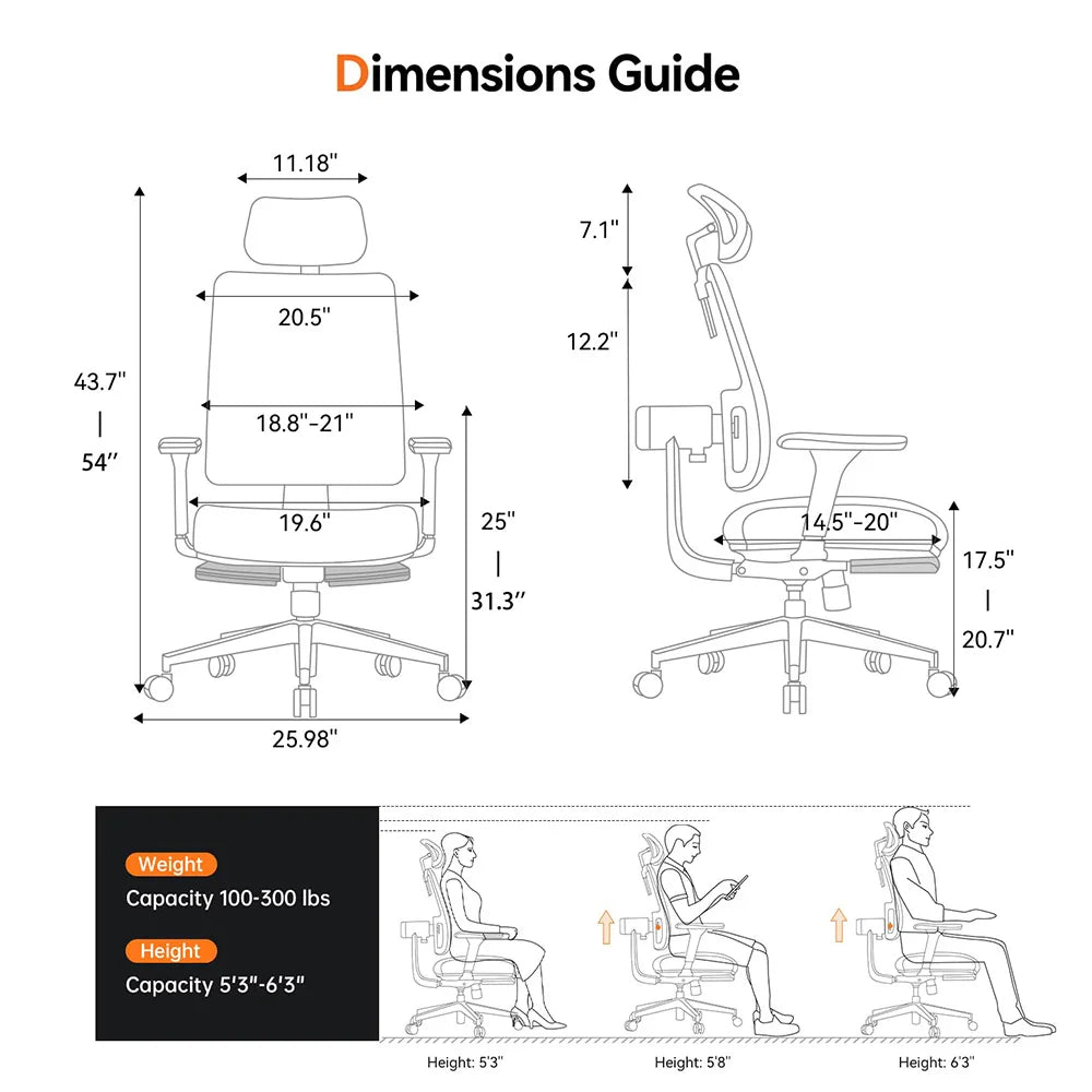 NEWTRAL MagicH-BP Ergonomischer Stuhl mit Fußstütze, automatisch ausgestellte Rückenlehne, adaptive Unterrückenstütze, verstellbare Armlehne, Kopfstütze