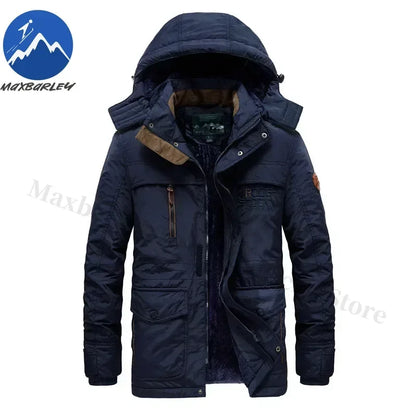 Winter Fleece Long Jacket Men Casual Thicken Warm Cotton Padded Jackets Man Fashion Hooded Outdoor Windproof Parkas Snow Coat