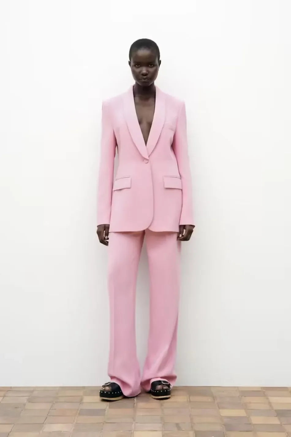 Women's Blazer New Spring Elegant Casual Office Lady Pink Jacket Coat Fashion High Waist Loose Wide Leg Trousers Pant Suit.