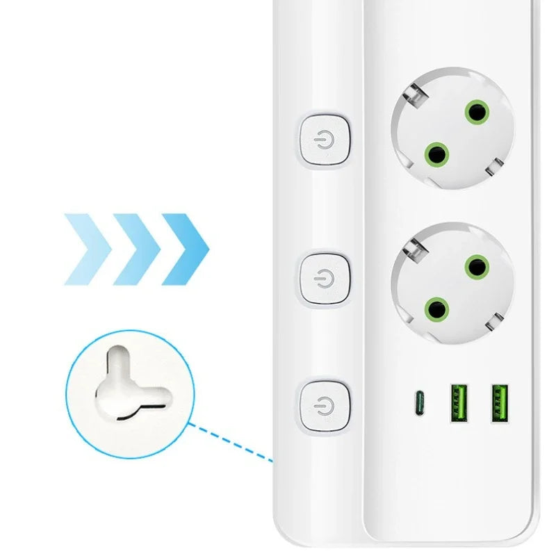 EU-Stecker-Steckdosenleiste, 2/3/4/5 Positionen, unabhängige Steuersteckdose mit 2 USB-Anschlüssen, 1 Typ-C-Anschlüsse, 2 m Verlängerungskabel, Steckdosen.