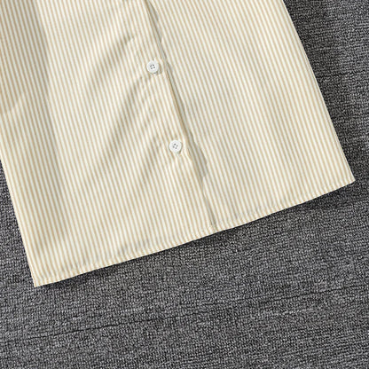 Spring Hot Sale Kids Outfit 4-12 Years Girls Striped Long Sleeve Chemise + Casual Loose Straight Leg Pants Shirt Suit 2Pcs Set