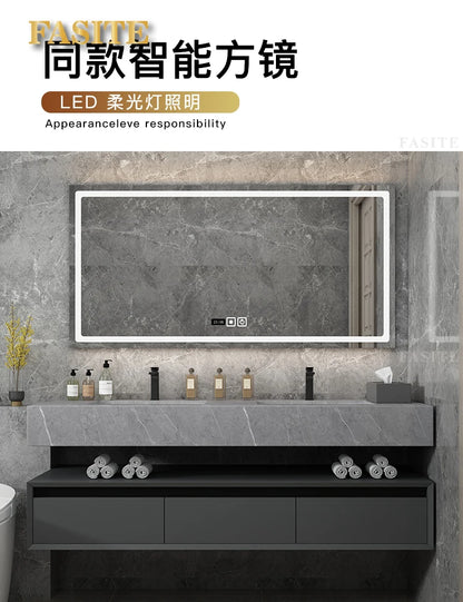 Leichter, luxuriöser Badezimmerschrank aus Steinplatten, integriertes Waschbecken, kombiniertes Waschbecken, WC-Waschbecken, nordischer einfacher Spiegelschrank