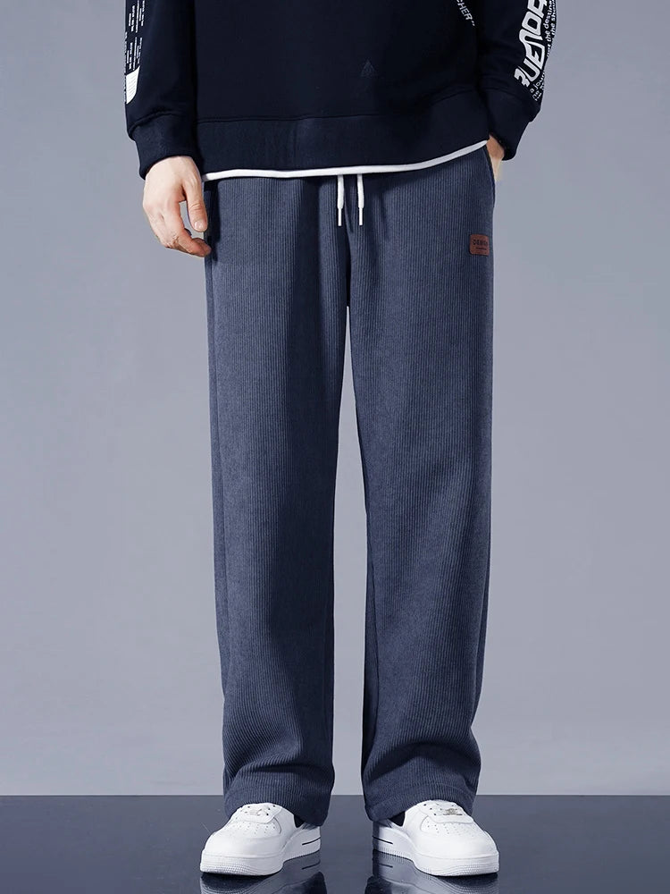 Winter Thick Warm Corduroy Sweatpants Men Fleece Liner Drawstring Straight Loose Track Pants Male Casual Fleece Thermal Trousers.