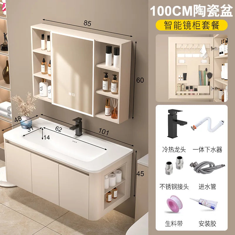 Space Badezimmerschrank aus Aluminium mit Wabenbogen und Seitenschrank, Waschbecken-Kombination, WC-Waschbecken, integrierte Keramik