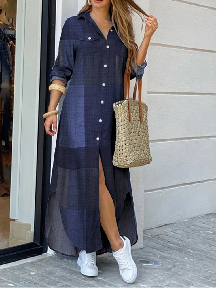 ZANZEA Party Vintage Leopard Robe Frauen 2025, Herbst Casual Langarm Maxi Lange Vestidos Kleid Mode Übergroßen Hemd Sommerkleid