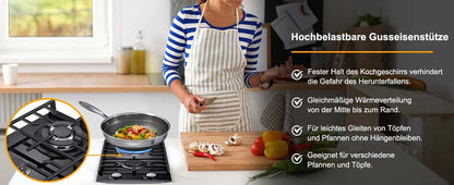 EU Certified 2 Burner Gas Hob 30cm Tempered Glass | Built-in w/Cast Iron Rack Dual Fuel (NG/LPG) 5200W Flame Failure Black.