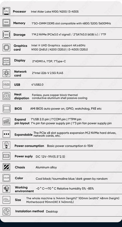 2024 Magic Multi-function Drawing /3D Printing/DIY/Soft Router Mini Pc 12th Gen Intel i3 N305 N100 Four Display 2*HDMI DP Type-C.