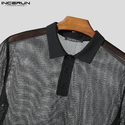 Men Short Sets Fashion Hollow Out INCERUN Two-piece Suits  Men's Sets Streetwear Short Sleeve Tops Shorts Men's Clothing Summer.