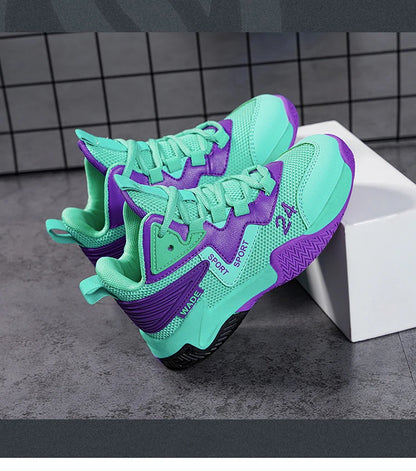 Children Basketball Shoes for Boys Girls Kids Teenagers Breathable Non-slip Lace Up Indoor Outdoor Training Sneakers Tennis Shoe