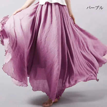 28-Color Mori Girl Literary Cotton Linen Dress Elastic Waist A-line Expansion Skirt Solid Color Ethnic Style Women Long Skirts.