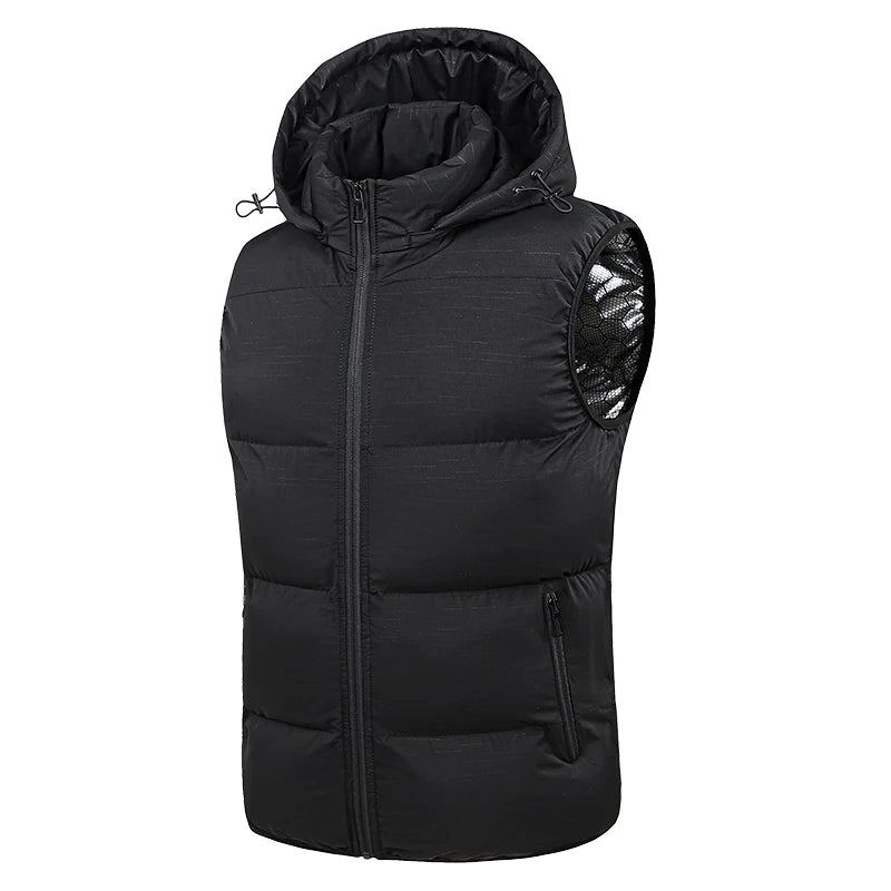 New Men Autumn Thicken Sleeveless Vests Jacket Coat Mens Winter Warm Detachable Hat Outwear Waistcoat Hooded Vest Jacket Male