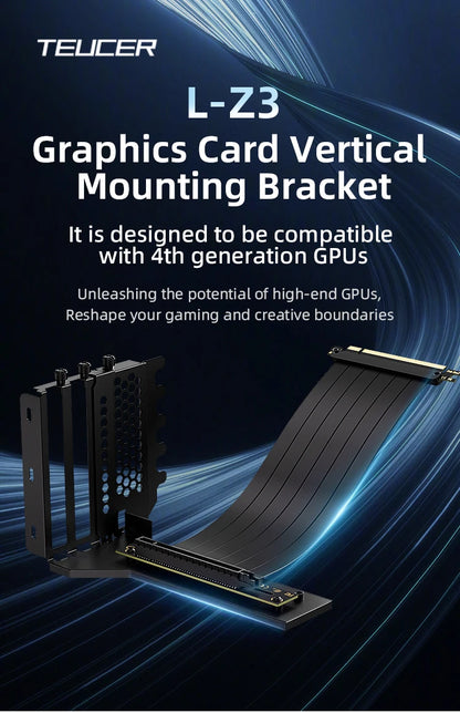 TEUCER L-Z3 GPU Vertical Mounting Bracket Kit, PCIe 4.0 X16 Riser Cable 200mm, Graphics Card Steering Mounting Bracket.