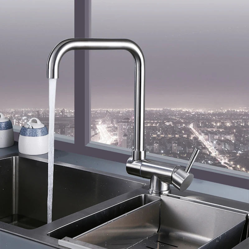 Stainless Steel Kitchen Faucet Lead-Free Folding Mixer 360 Degree Swivel Single Handle Nickel Kitchen Sink Taps
