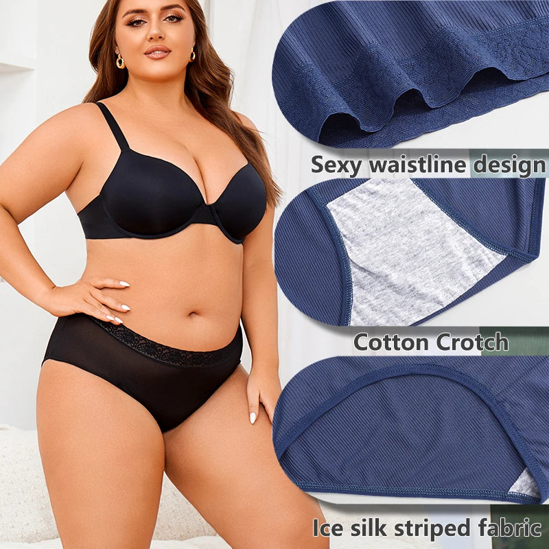 5Pcs Sexy Ice Silk Briefs Large Size Underwear 0XL-4XL Panty Women's Seamless Underwears 8 Solid Color Breathable Underpants.