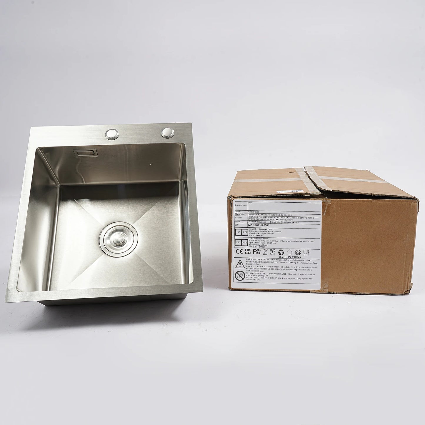 Edelstahlspüle, 45 x 50 cm, moderne Küchenspüle, Küchenspüle mit Abflussrohr, X-förmige Wassergleitungsleitung