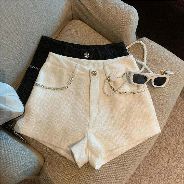 Fashion Tweed High Waist Women Shorts Autumn Winter Slim Office Woolen Black Shorts Women.