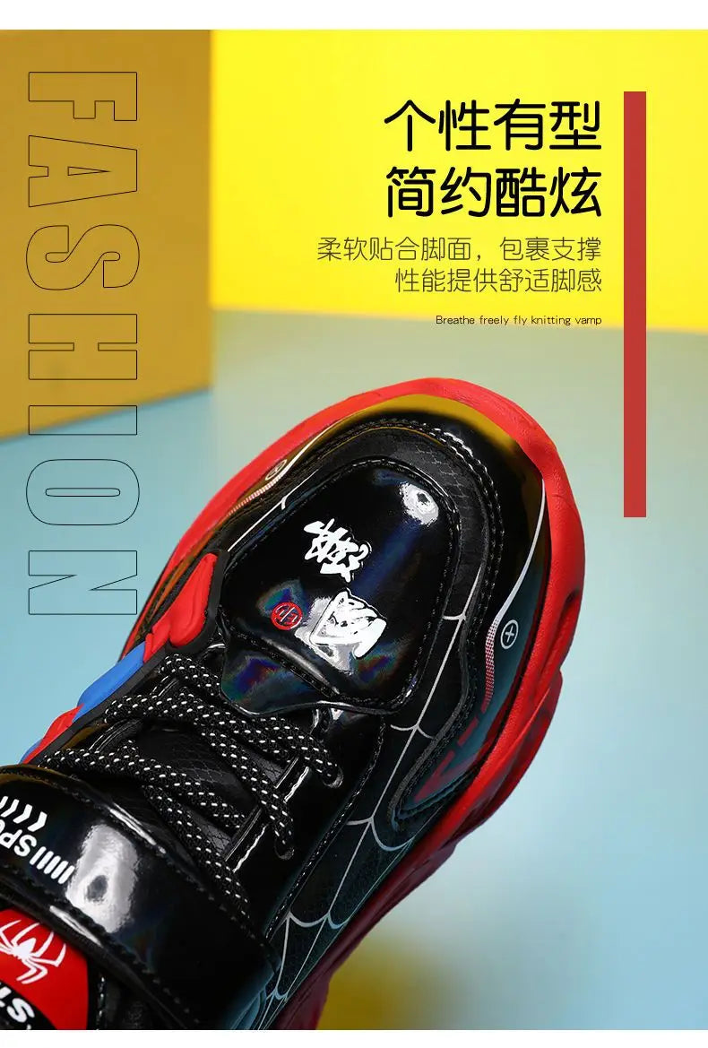 Disney Boys Shoes LED Lights Cartoon Autumn Children's Sports Shoes Leather Non-slip Children's Running Shoes Sneaker Size 25-35.