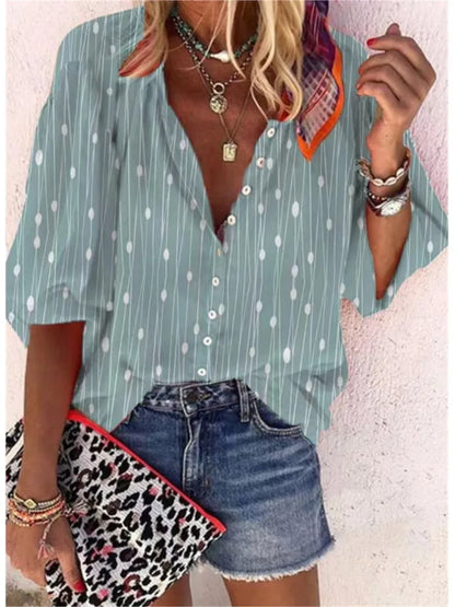 2024 New Women's Shirts & Blouses Fashion Vintage Printed Casual Vacation Bohemian Style Lady Single-breasted Shirt Streetwear.