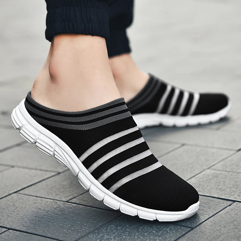 New large size men's casual sneakers fashion outdoor walking men's half slippers mesh surface breathable men's sneakers.