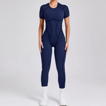 Seamless Yoga Jumpsuits Sports Fitness Hip-lifting Backless Short-sleeved One-piece Workout Gym Leggings Tracksuits for Women.