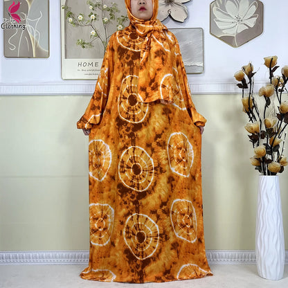2025 New Muslim Abayas For Women Ramadan Prayer Garment Dubai Middle East Femme Robe Cotton Loose African Dress Turban Attached