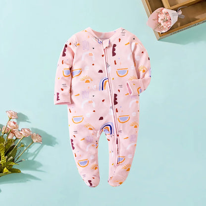 Frühling Neugeborenen Footed Pyjamas Zipper Mädchen und Jungen Strampler Langarm 0-12 Monate Baby Kleiden Overall Baumwolle Solide weiß Mode.