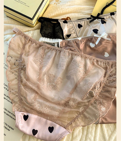 Sexy lingerie women Satin tangas lace ropa interior femenina sweet calzones para mujer plus size panties heart underwear women.