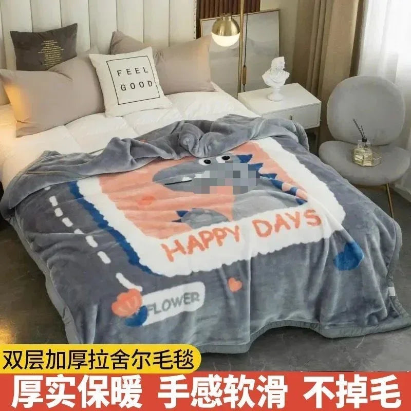 150x200cm  Home Blanket Double Layered Encrypted Plush Fur Coral Fleece Quilt Winter Dormitory Sofa Keep Warm Sheet Bed Cover
