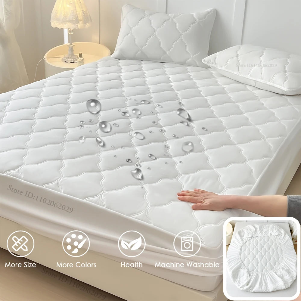 Waterproof Fitted Bed Sheets, Mattress Pads Soft Microfiber Breathable Bedspreads Cover Protector for Single/Double/King/Queen.